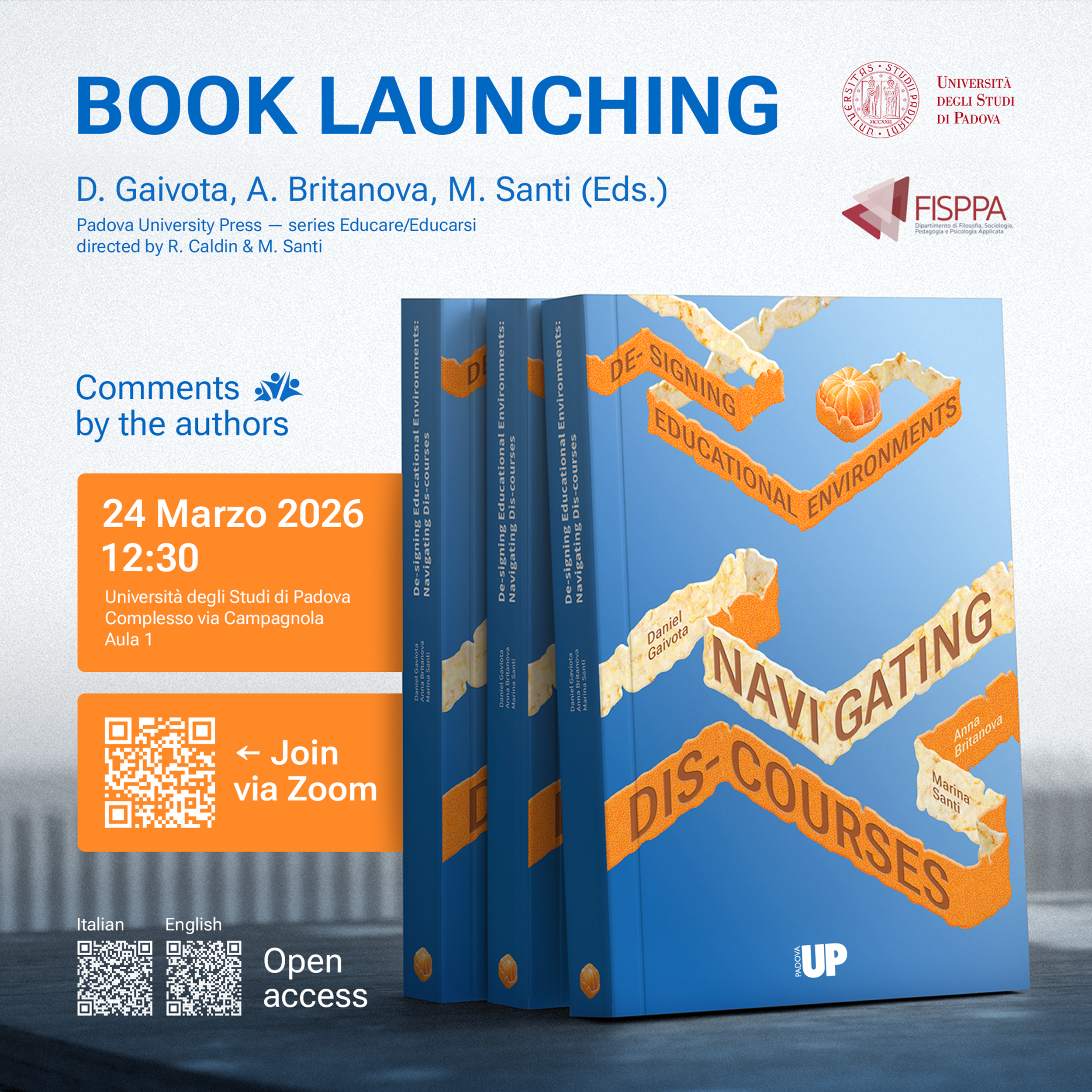 book launching on march 24. The book is called Navigating dis-courses.